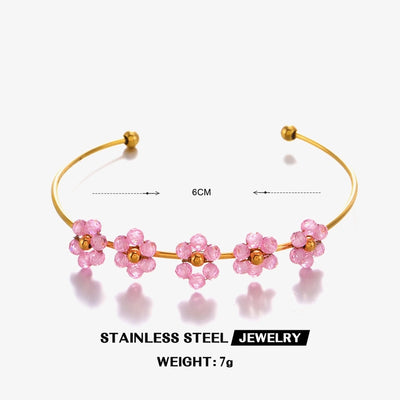 IG Style Flower 304 Stainless Steel 18K Gold Plated Zircon Bangle In Bulk