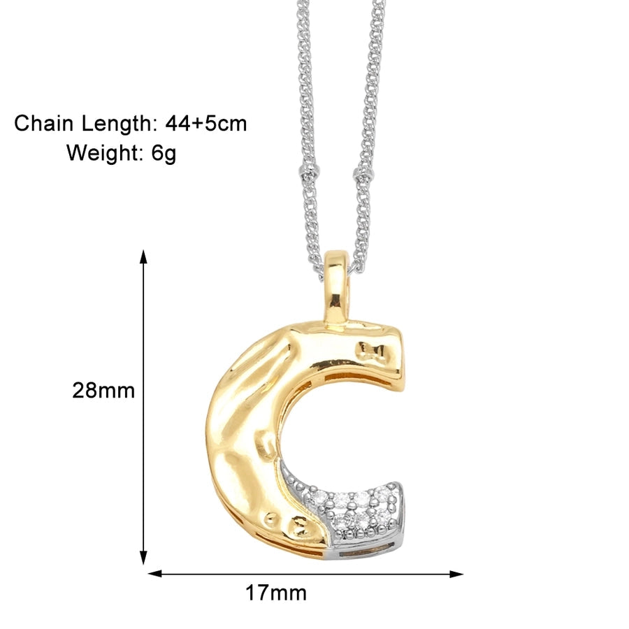 Jewelry Modern Style Simple Style letter 201 Stainless Steel Copper Zircon 18K Gold Plated Mixed Metal Inlay Pendant Necklace