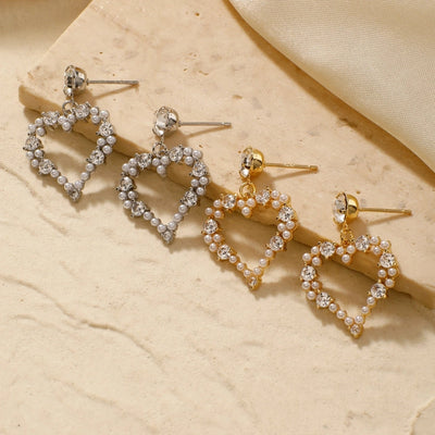 1 Pair Sweet Simple Style Shiny Geometric Heart Shape Inlay Copper Glass Zircon K Gold Plated Drop Earrings