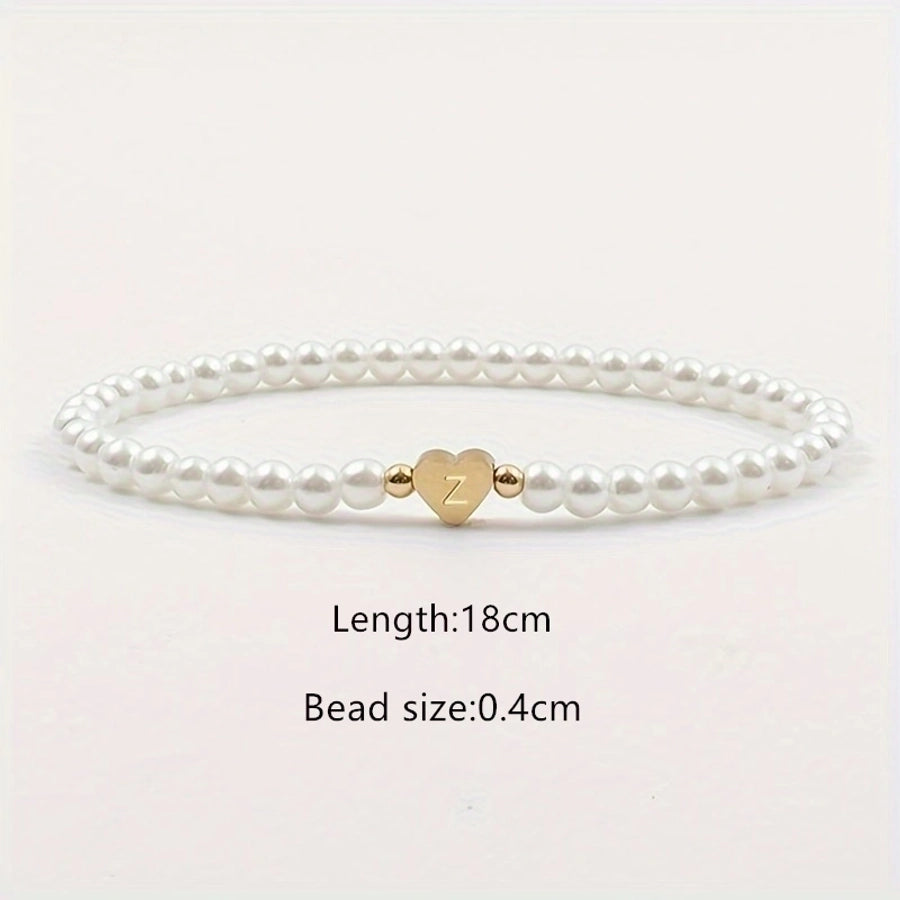 Elegant Simple Style Letter Heart Shape 304 Stainless Steel Artificial Pearl Bracelets In Bulk