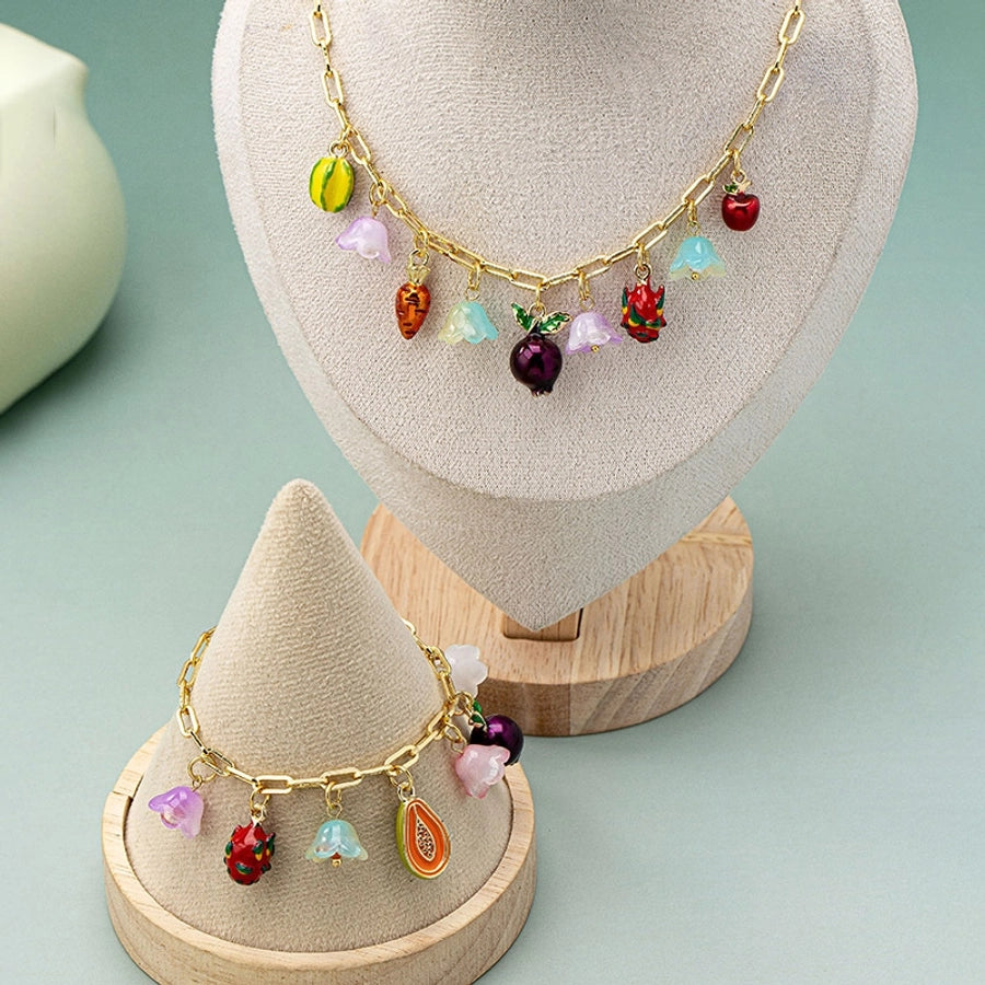Jewelry IG Style Sweet Fruit Flower Copper Irregular Bracelets Necklace