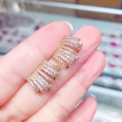 1 Pair Luxurious Romantic Geometric Artificial Gemstones Copper Zircon Ear Studs