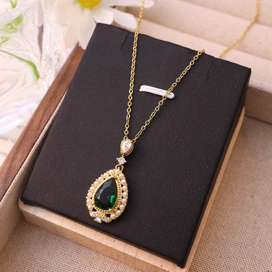 Jewelry Elegant Glam Luxurious Oval Water Droplets Pearl 304 Stainless Steel Copper 18K Gold Plated Pendant Necklace