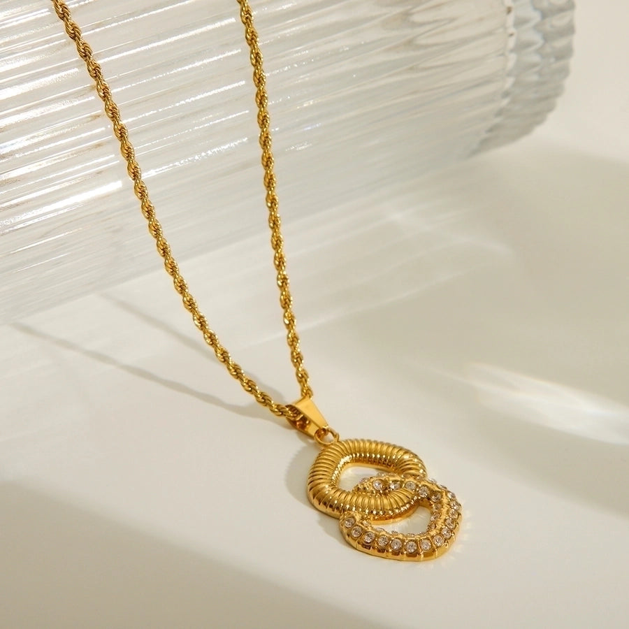 Jewelry Simple Style Commute 8 Words 304 Stainless Steel Zircon 18K Gold Plated Inlay Pendant Necklace