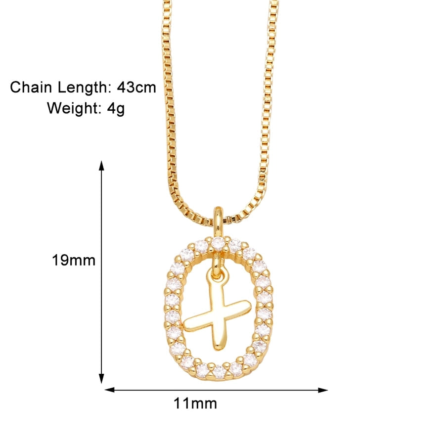 Jewelry Modern Style Simple Style letter 201 Stainless Steel Copper Zircon 18K Gold Plated Inlay Pendant Necklace