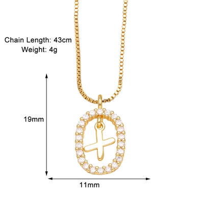 Jewelry Modern Style Simple Style letter 201 Stainless Steel Copper Zircon 18K Gold Plated Inlay Pendant Necklace