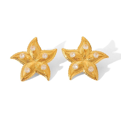 1 Pair IG Style Flower Plating Inlay 304 Stainless Steel Pearl 18K Gold Plated Ear Studs