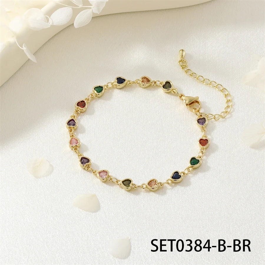 Jewelry IG Style Heart Shape Copper Zircon Inlay Bracelets Necklace