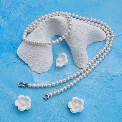 925 Sterling Silver Beaded Chain Beaded Metal Button Round Freshwater Pearl Necklace