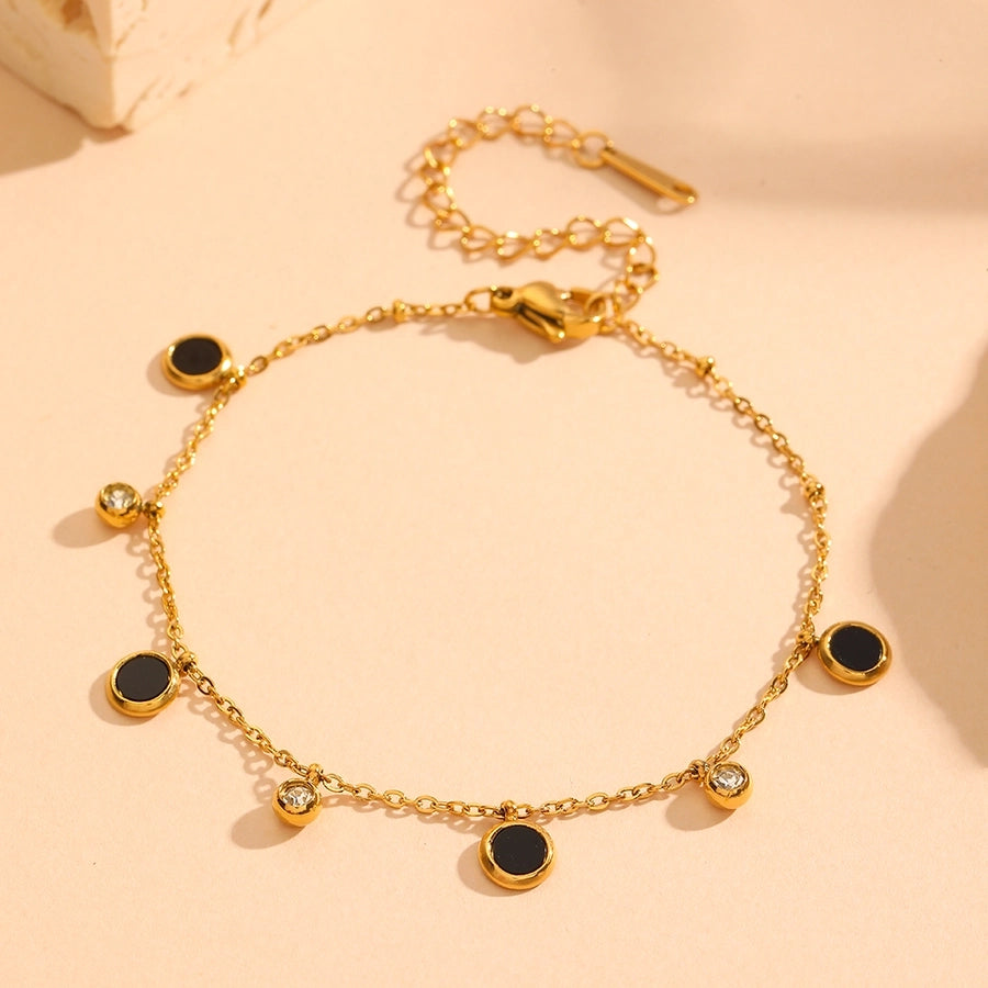 Jewelry Cute Sweet Round Titanium Steel Rhinestones Shell 18K Gold Plated Plating Inlay Pendant Necklace