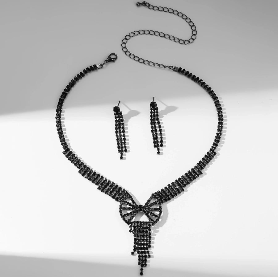 Jewelry Glam Shiny Bow Knot Rhinestone Copper Jewelry Set