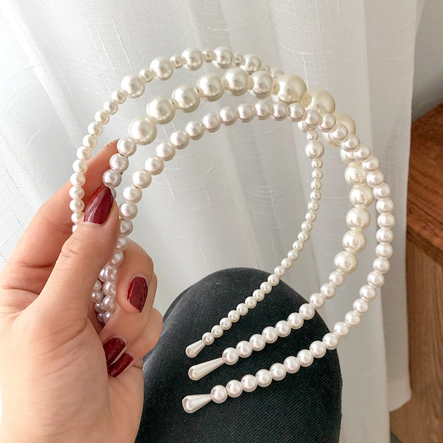 simple style round baroque pearls chain inlay pearl hair band