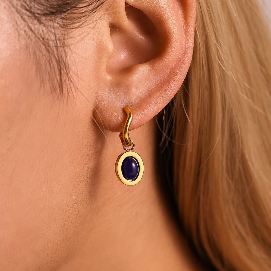 1 Pair Elegant Vacation Geometric Inlay 304 Stainless Steel Agate 18K Gold Plated Drop Earrings