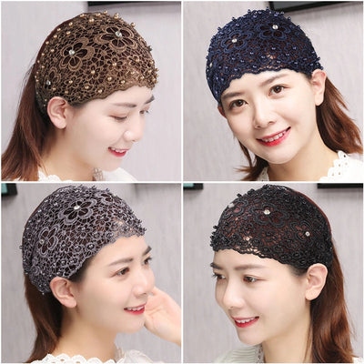Plum Blossom Hollow Hair Band Nail Beads Shake Voice Internet Celebrity Wide Edge Pressed Hair Covering White Hair Headband Women's Headdress Headgear Hair Band
