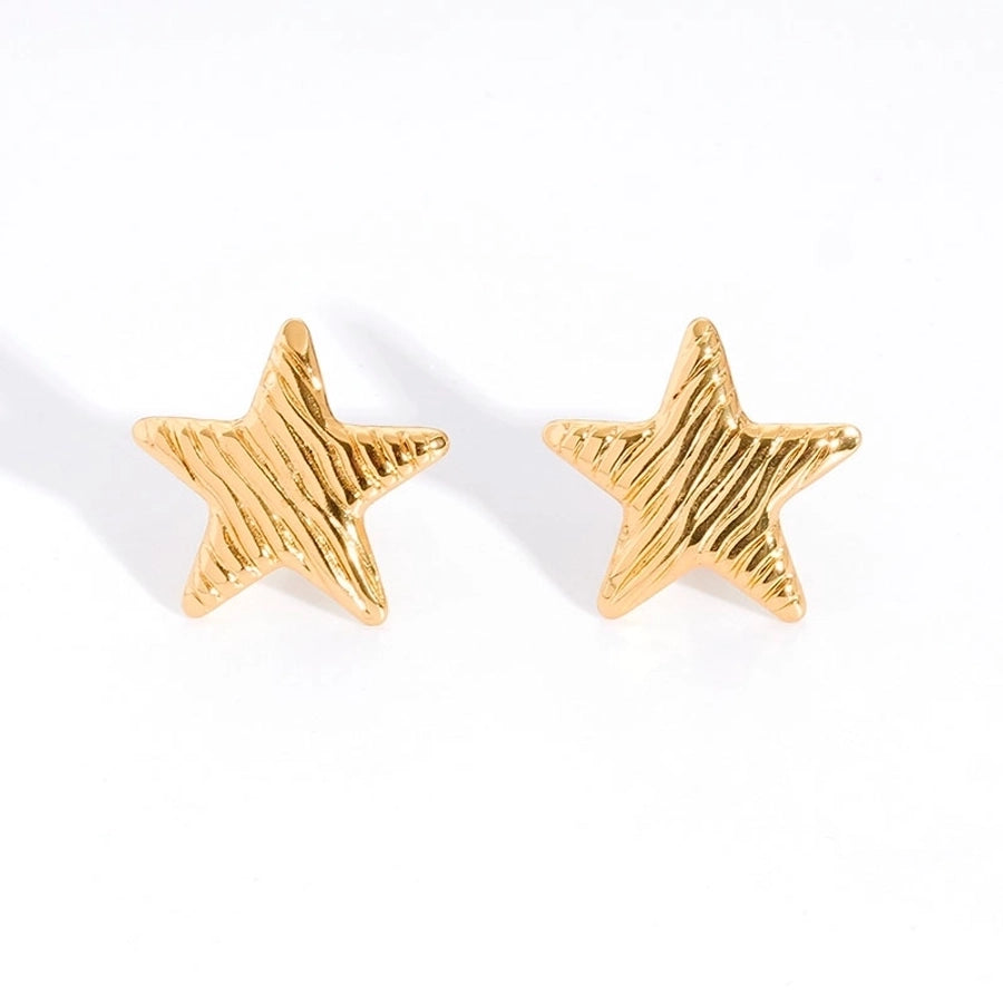 1 Pair Casual French Style Pentagram Round Heart Shape 304 Stainless Steel 18K Gold Plated Ear Studs