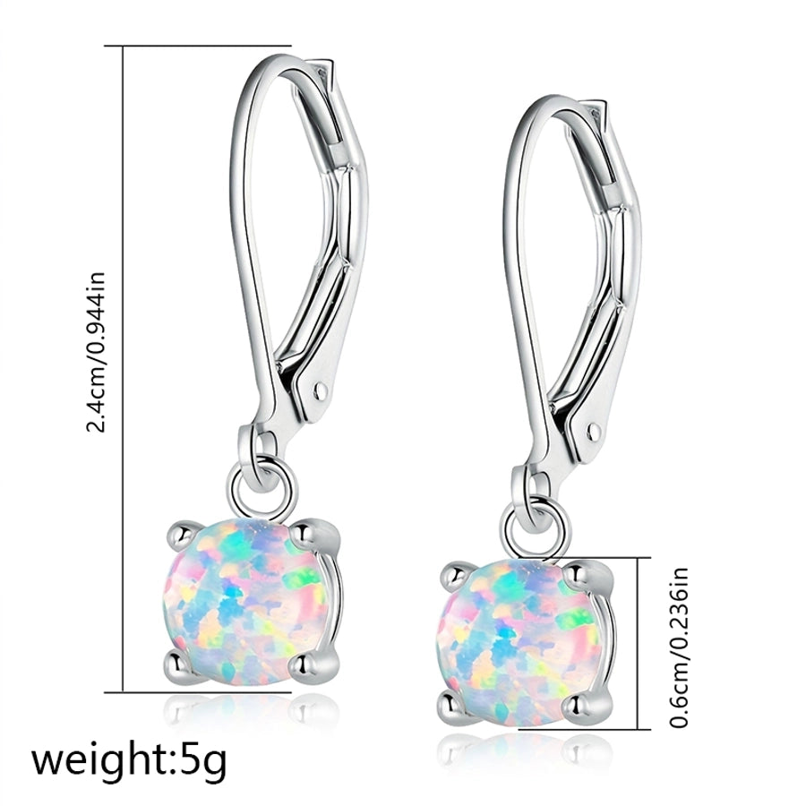 1 Pair of Simple  round Opal Earrings, Copper Plated with Real Gold