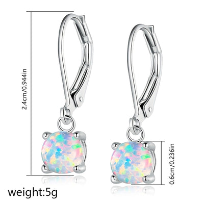 1 Pair of Simple  round Opal Earrings, Copper Plated with Real Gold