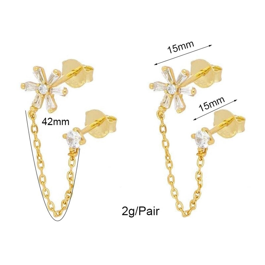 1 Pair Sweet Simple Style Shiny Flower Chain Inlay Copper Zircon Gold Plated Ear Studs