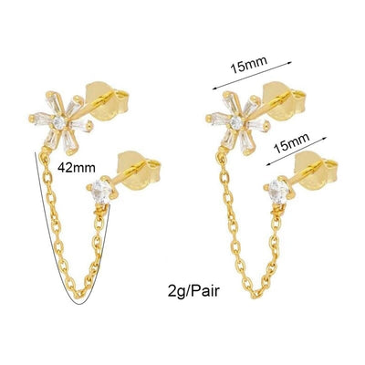 1 Pair Sweet Simple Style Shiny Flower Chain Inlay Copper Zircon Gold Plated Ear Studs