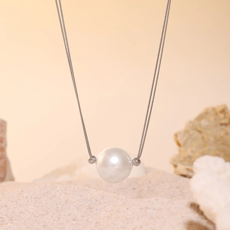 Elegant Luxurious Baroque Style Geometric 18K Gold Plated Imitation Pearl Titanium Steel  Pendant Necklace