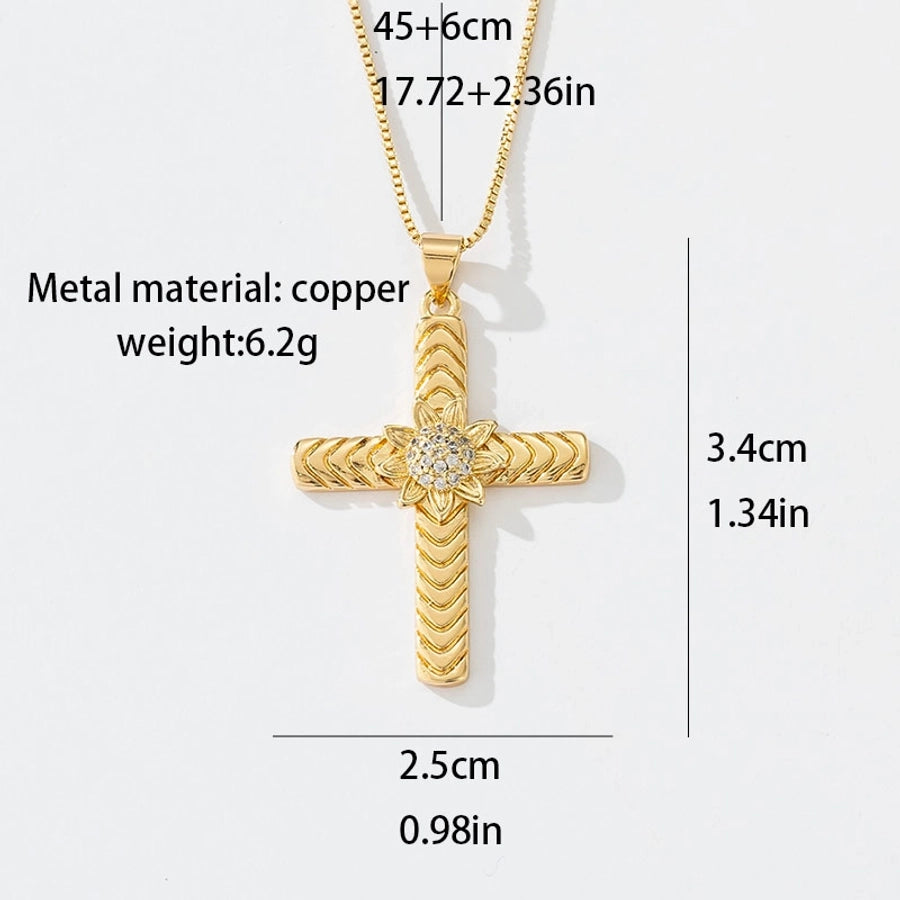 Copper box chain 18K Gold Plated Inlay Carving Cross Butterfly Zircon Pendant Necklace