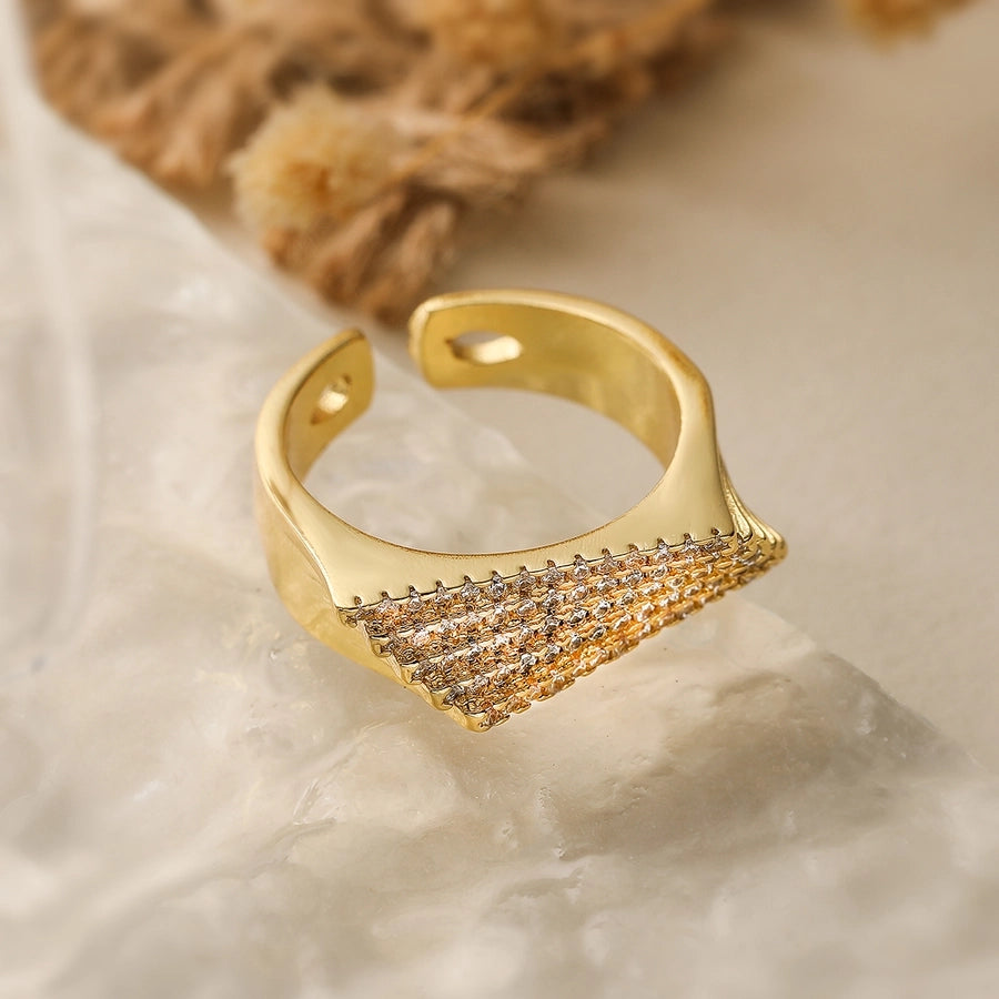 Copper 18K Gold Plated Plating Geometric Zircon Open Rings