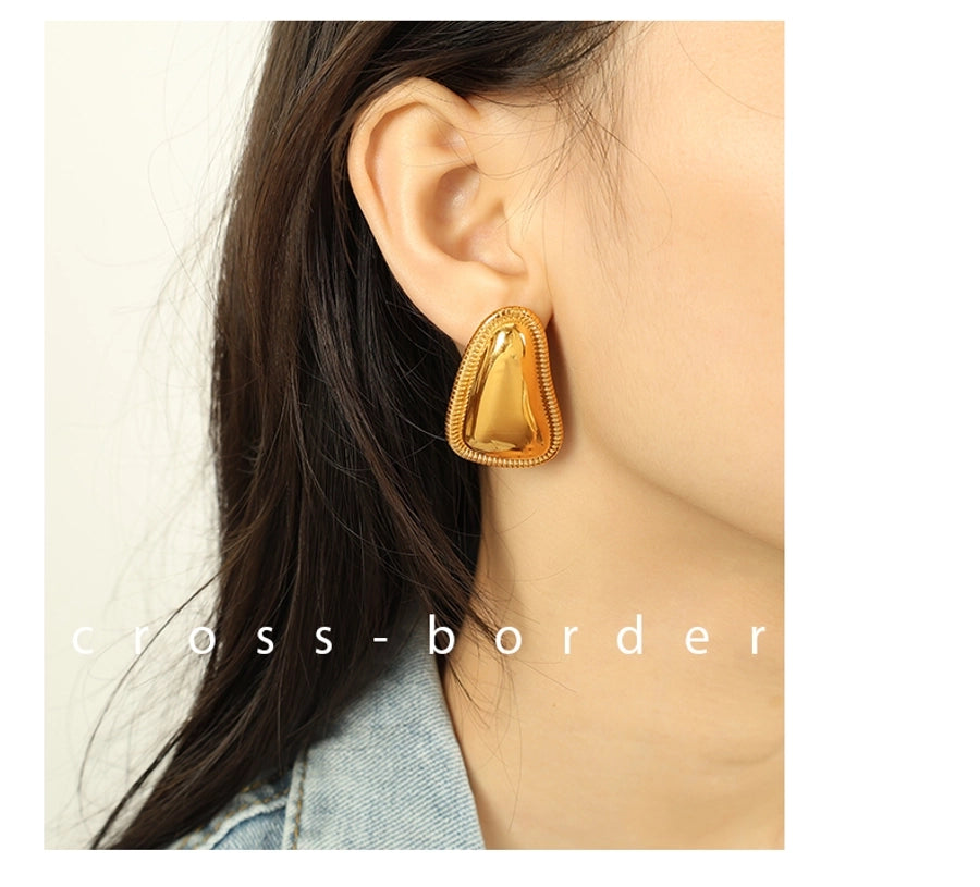 1 Pair IG Style Retro French Style Geometric Polishing Plating 304 Stainless Steel 18K Gold Plated Ear Studs