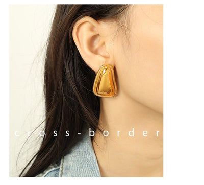 1 Pair IG Style Retro French Style Geometric Polishing Plating 304 Stainless Steel 18K Gold Plated Ear Studs