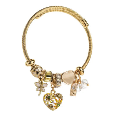 Simple Style Heart Shape Flower Dragonfly 304 Stainless Steel Zinc alloy Rhinestones Bangle In Bulk