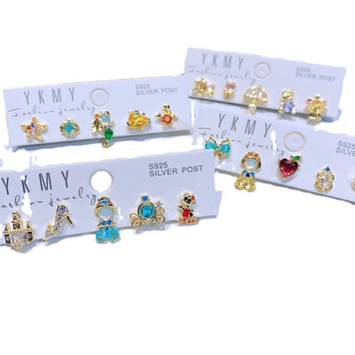 5 Pieces Set Sweet Cartoon Copper Ear Studs