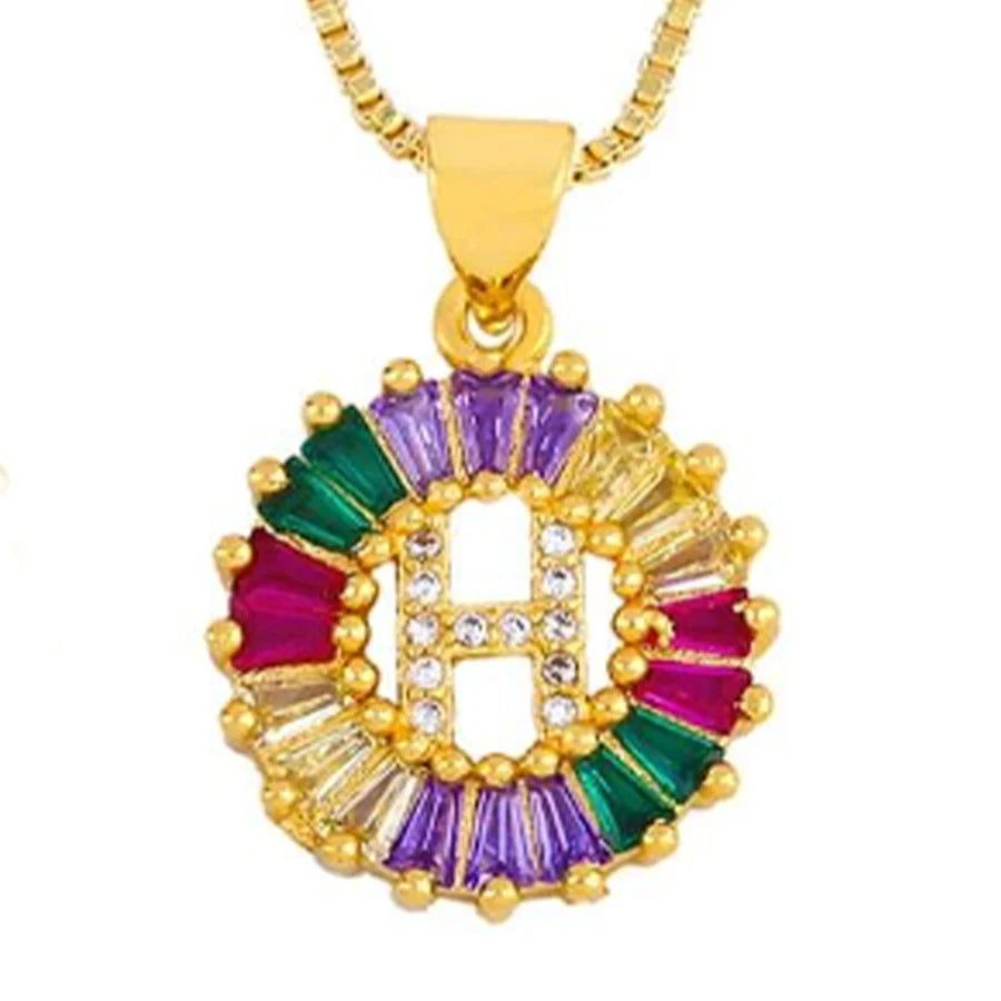 Copper 18K Gold Plated Plating Inlay Letter Zircon Pendant Necklace