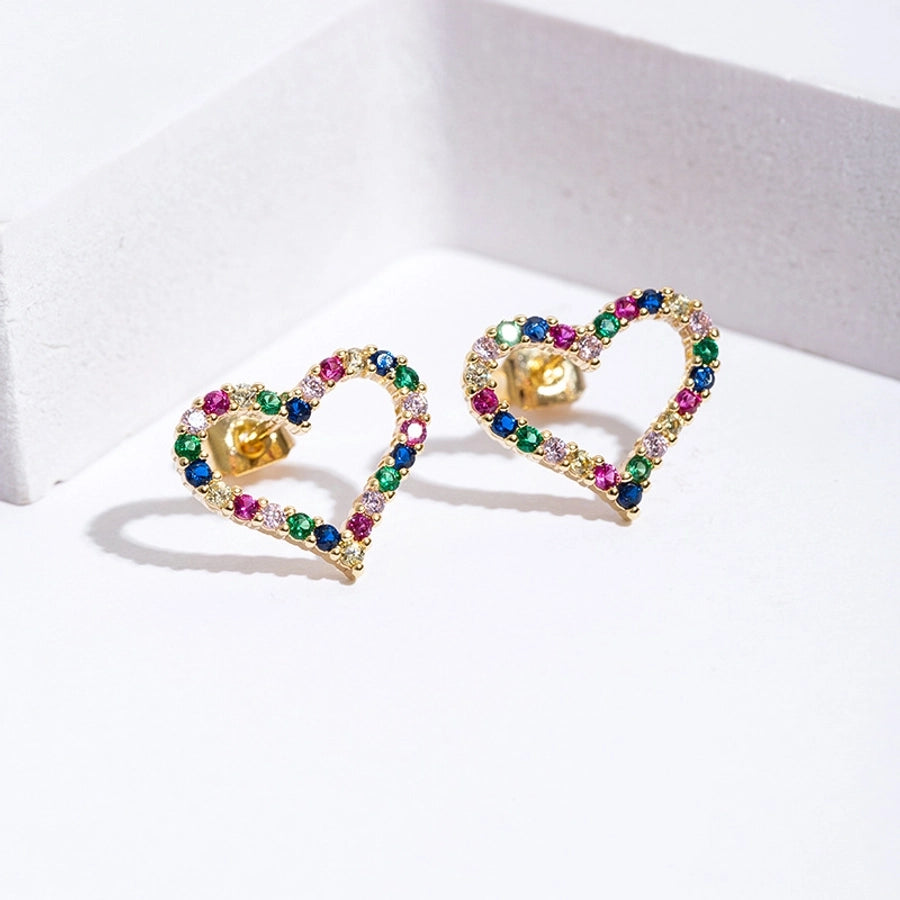 1 Pair Elegant Simple Style Heart Shape Copper Zircon Ear Studs