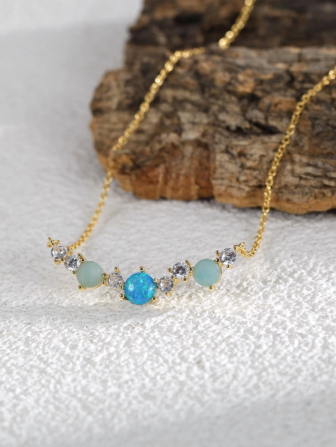 Copper Brass 18K Gold Plated Inlay Tortoise Geometric Animal Artificial Gemstones Zircon Necklace