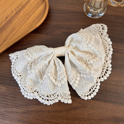 Korean Style White Lace Embroidered Bow Half-Tie Hairpin Women's Head  New Style High-end Elegant Headwear