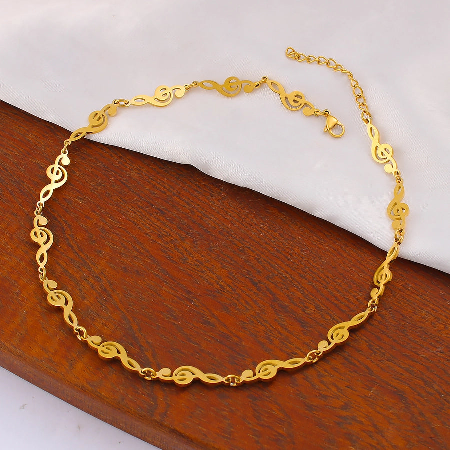 Jewelry IG Style Music Symbol Fish Bone 304 Stainless Steel 18K Gold Plated Bracelets Necklace