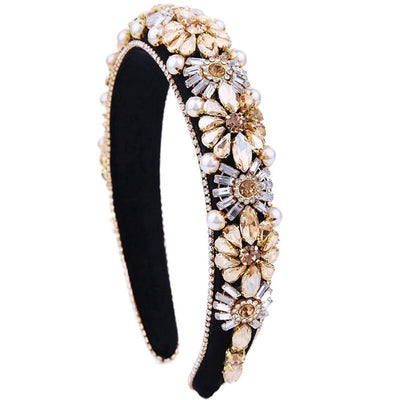 retro flower cloth inlay rhinestones hair band
