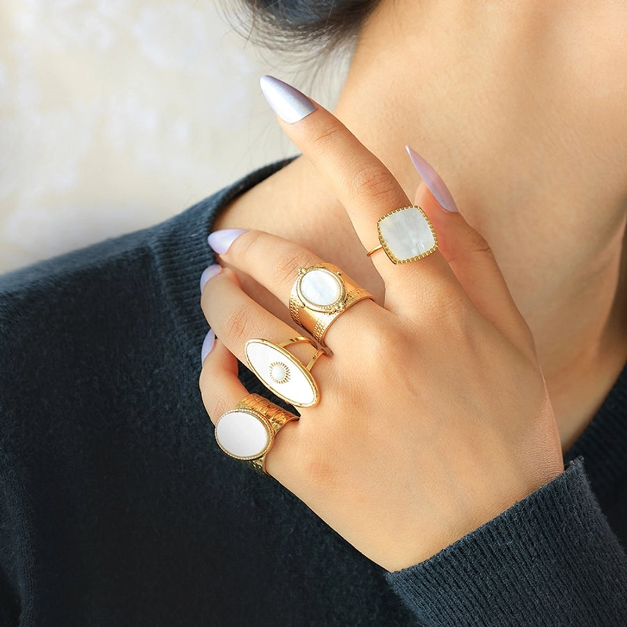 Jewelry Elegant Vacation Simple Style Sun Square Oval 304 Stainless Steel Shell 14K Gold Plated Inlay Open Rings