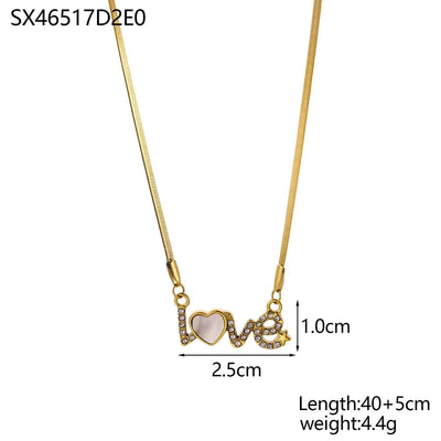 Jewelry Elegant Glam Letter 304 Stainless Steel Zircon 18K Gold Plated Pendant Necklace