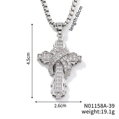 304 Stainless Steel Copper Inlay Cross Zircon Pendant Necklace