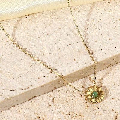 Jewelry Retro French Style Daisy Titanium Steel Natural Stone 14K Gold Plated Plating Inlay Pendant Necklace