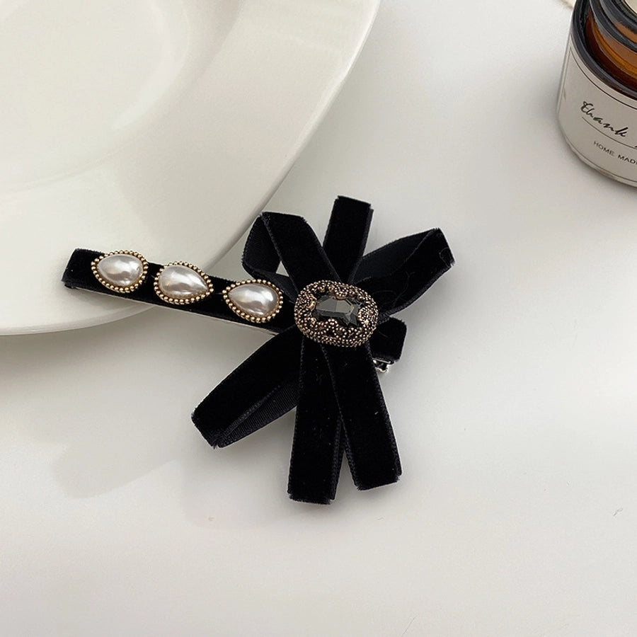 sweet bow knot cloth inlay artificial pearls rhinestones zircon hair clip