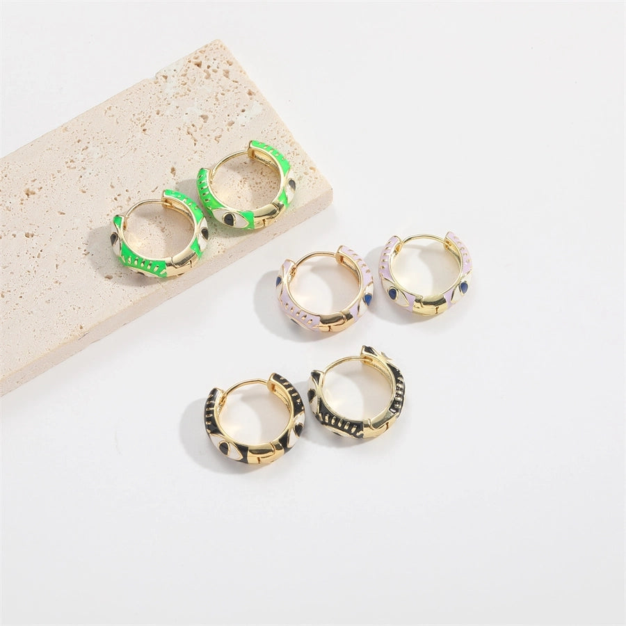 1 Pair Elegant Simple Style Commute Devil's Eye Enamel Copper 14K Gold Plated Earrings