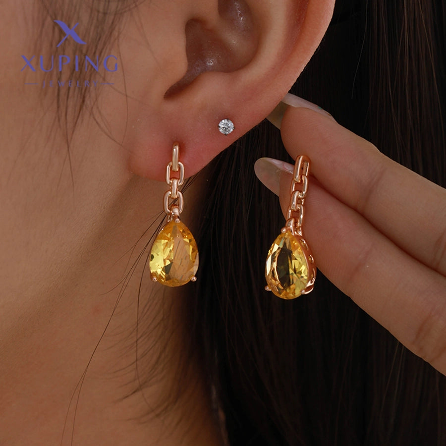 1 Pair Elegant Luxurious XUPING Water Droplets Plating Copper Artificial Gemstones 18K Gold Plated Drop Earrings