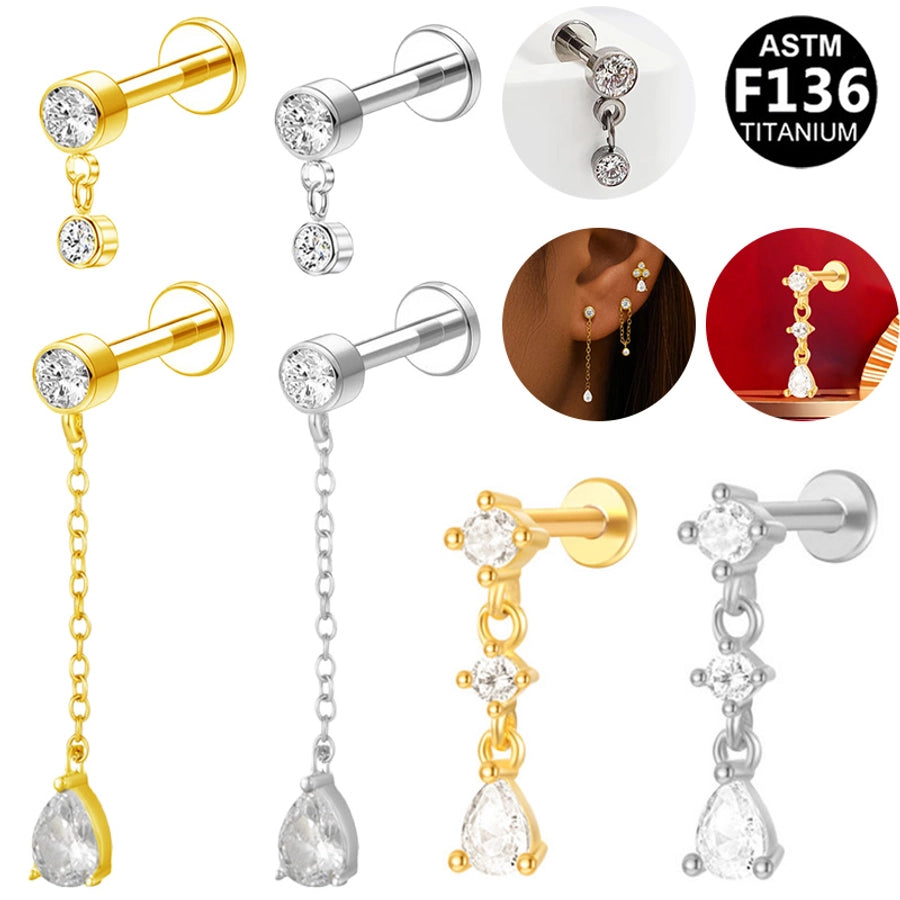 1 Piece Lip Rings Luxurious Classic Style Shiny Round Water Droplets Pure Titanium Titanium Alloy Zircon 14K Gold Plated White Gold Plated Lip Rings Ear Cartilage Rings & Studs