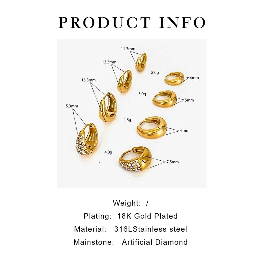 1 Pair Retro Geometric 316L Stainless Steel  Rhinestones 18K Gold Plated Earrings