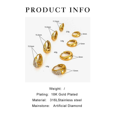 1 Pair Retro Geometric 316L Stainless Steel  Rhinestones 18K Gold Plated Earrings