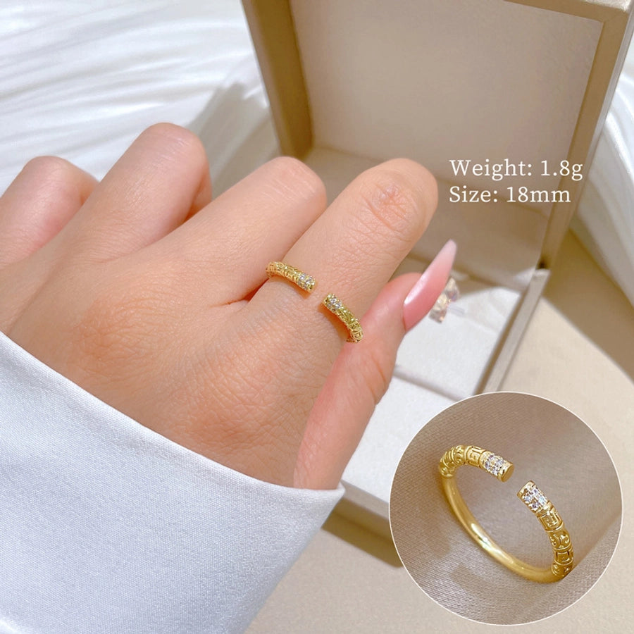 Titanium Steel Brass Gold Plated Inlay Geometric Zircon Brass Rings