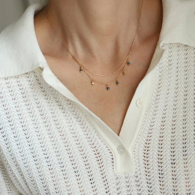 Jewelry Vintage Style Geometric 304 Stainless Steel natural stone 18K Gold Plated Beaded Plating Double Layer Necklaces