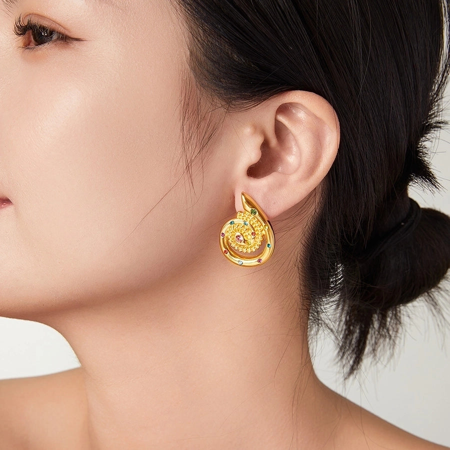 1 Pair Casual Elegant Modern Style Spiral Plating Inlay Titanium Steel 18K Gold Plated Ear Studs