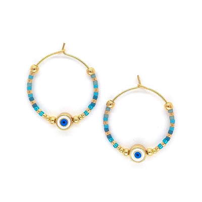 1 Pair IG Style Devil's Eye Beaded Copper Earrings